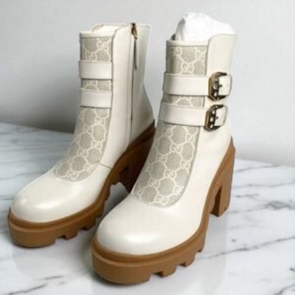 Gucci Shoes - NIB Gucci Gg Canvas And Leather Ankle Boots In White